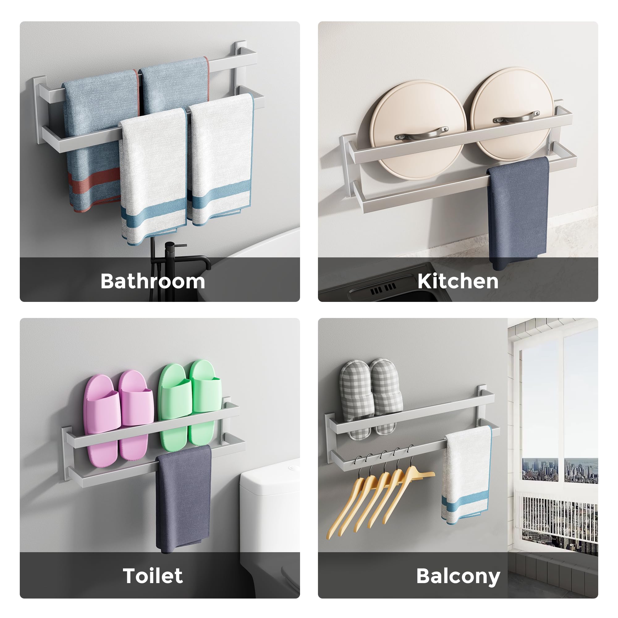 SAYAYO Robuste Porte Serviette Lourd Mural à 2 Niveaux en 304 Acier Inoxydable, Barre de 10mm D’épaisseur Anti-Flexion, Support Porte-Serviettes Antirouille pour Salle de Bain, 70CM Brossé