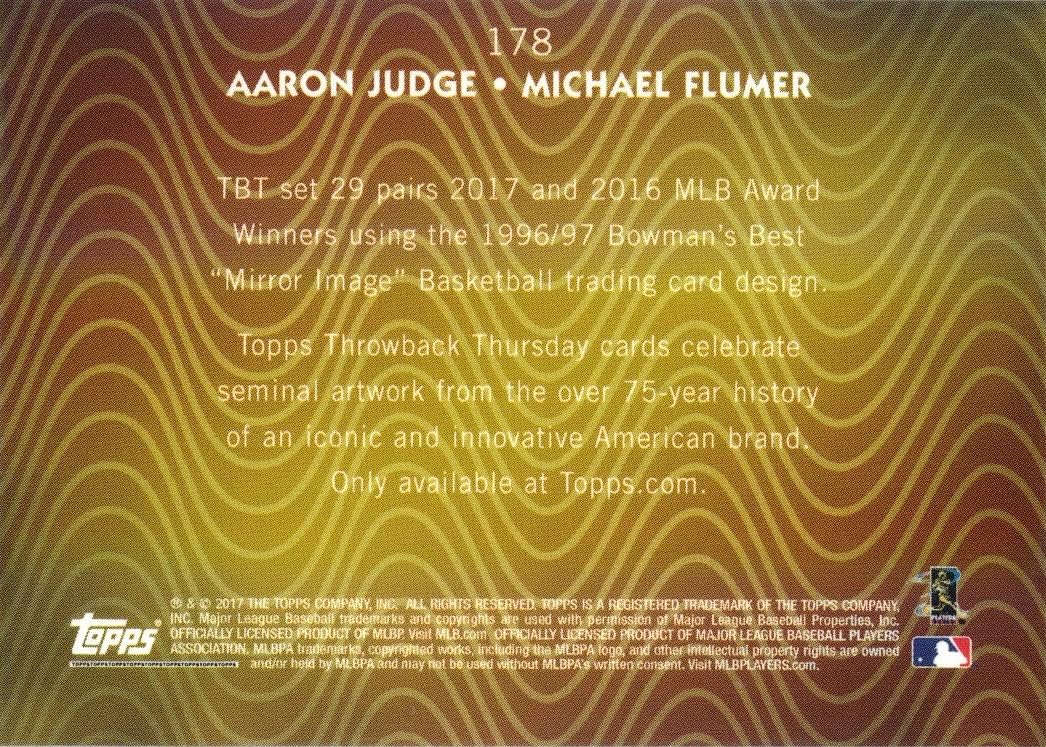 2017 Topps Throwback Thursday #178 Aaron Judge/Michael Fulmer Baseball Card from Judge's Rookie Season - Only 453 made