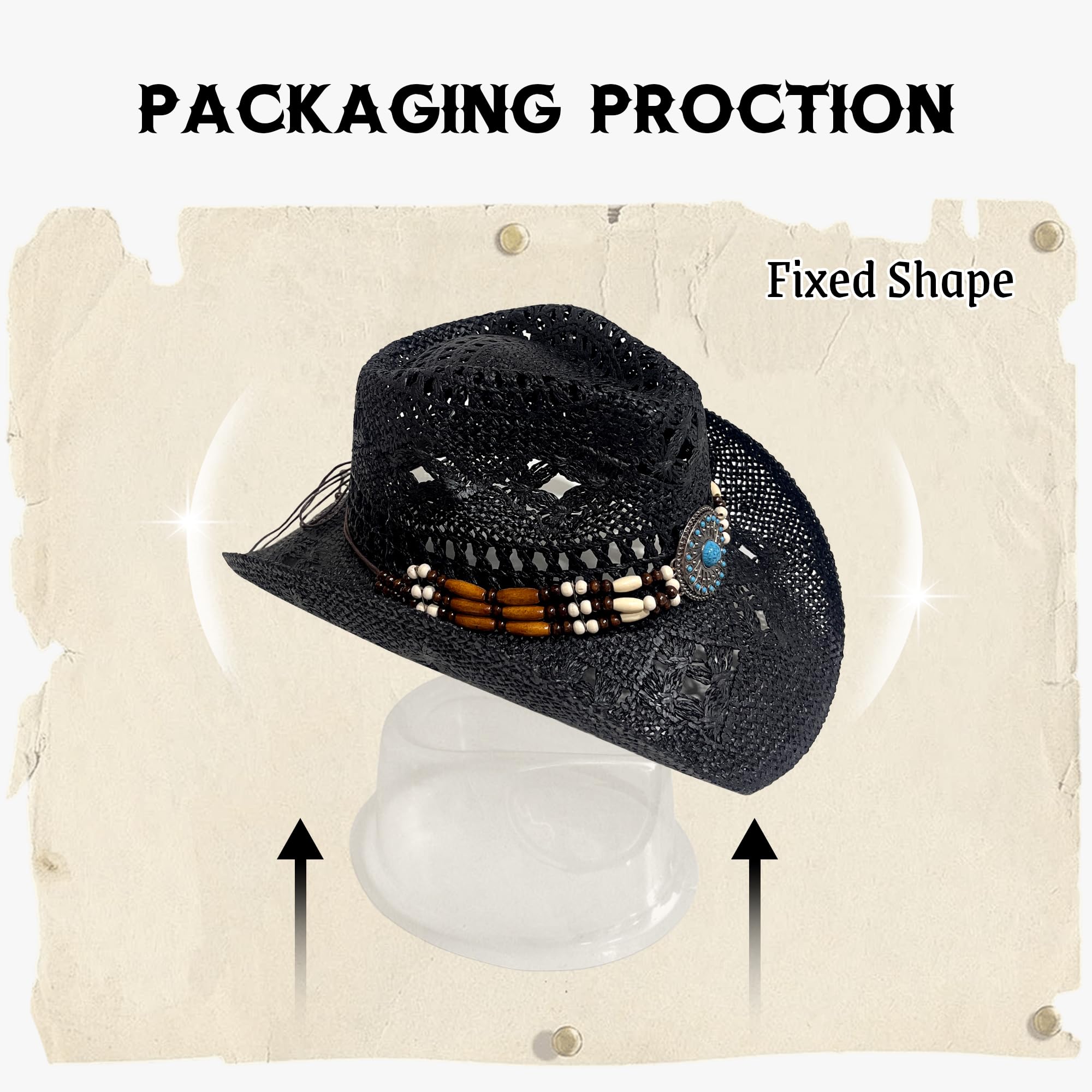 Sombrero Cowboy Vaquero de Paja para Hombre con diseño Tejido Transpirable, Ideal para Verano, Rodeo, Fiesta y Disfraces