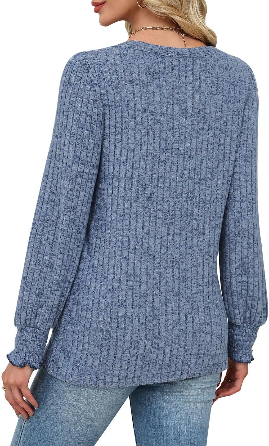 Lylinan Womens Sweaters V Neck Long Sleeve Pullover Tops Fall Fashion Casual Clothes S-XXL - Image 2