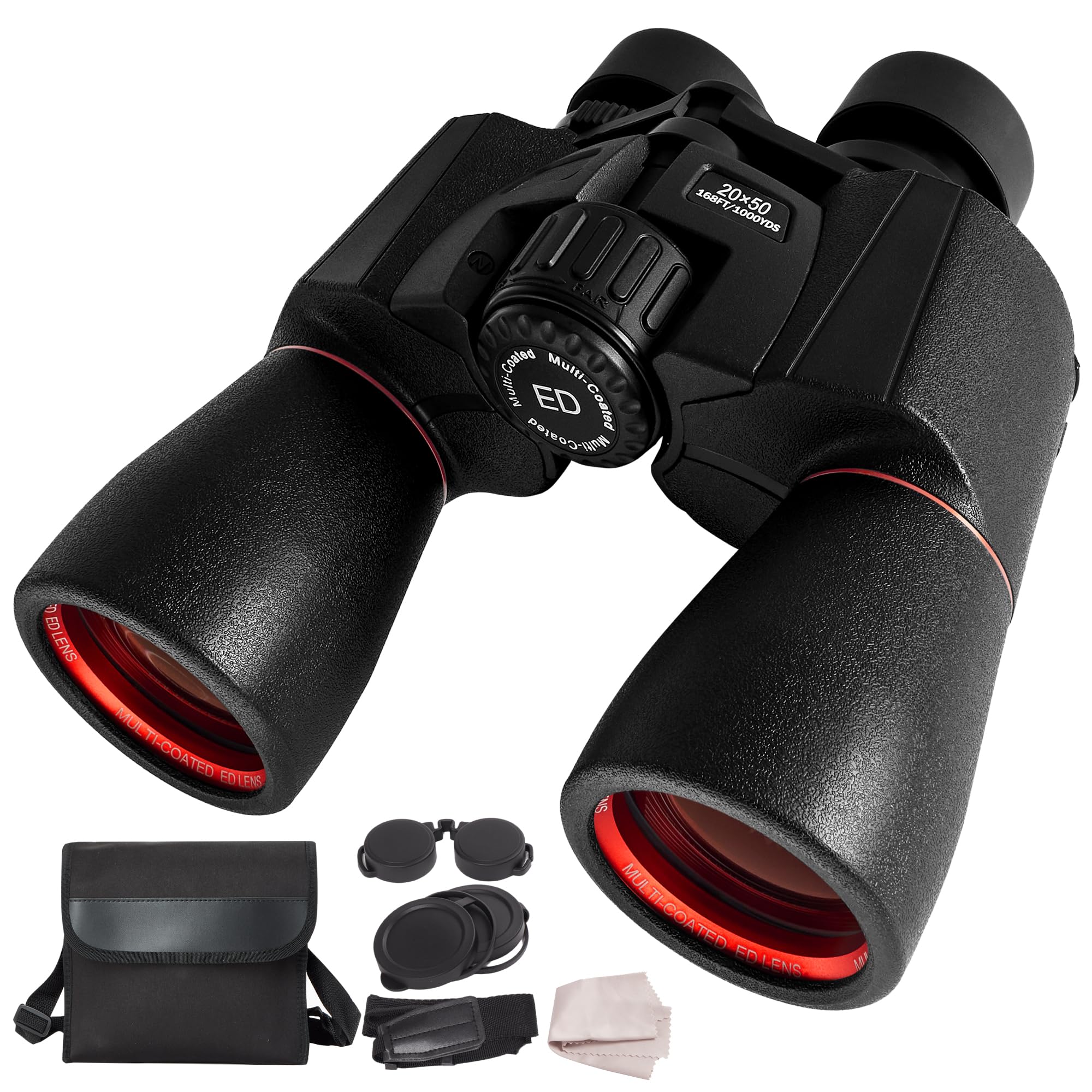 Jumelles 20 x 50 pour adultes haute puissance – Vision nocturne ED BAK4 lentille prisme avec vision claire en faible luminosité – Jumelles légères et faciles à mettre au point pour observer les