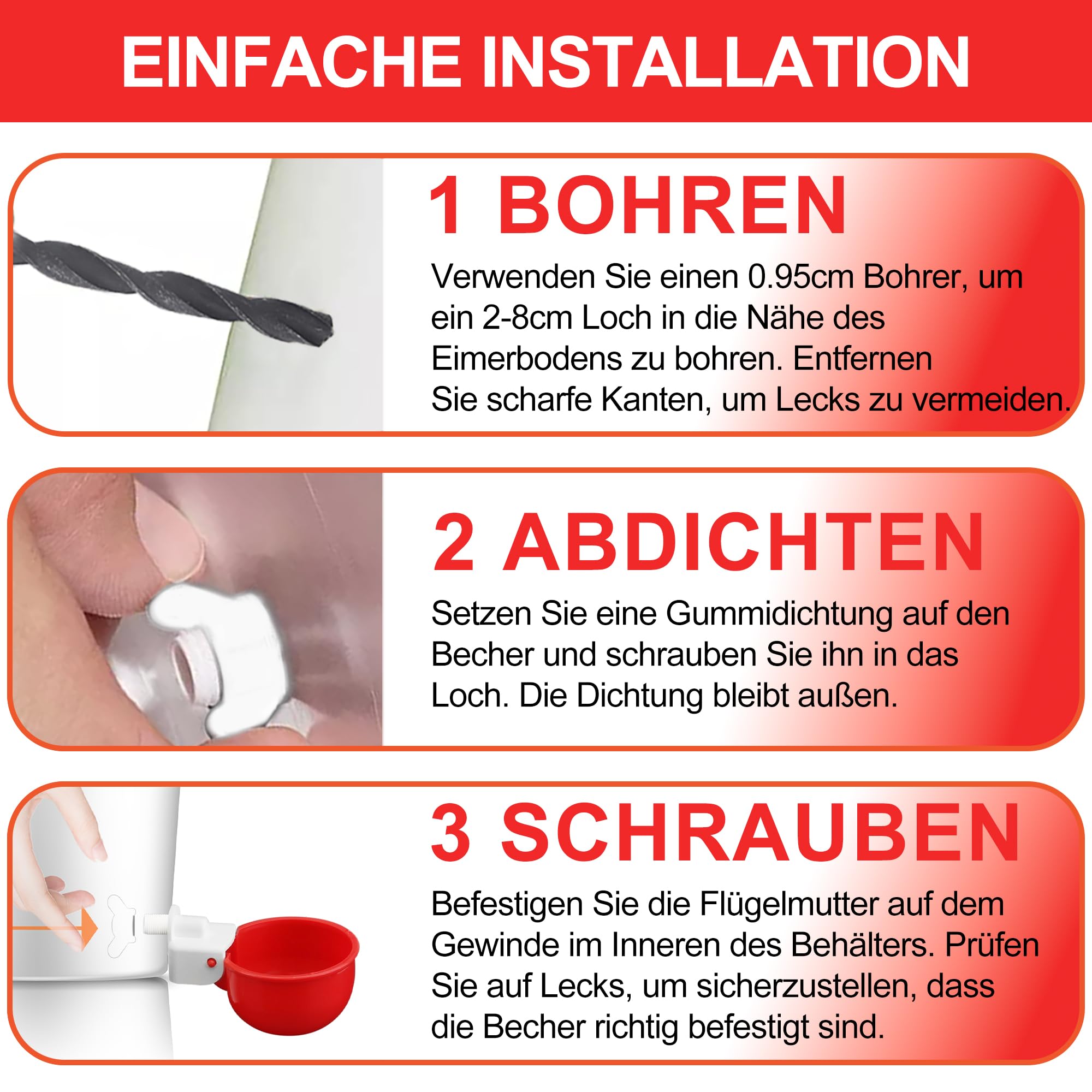 ZenxyHoC DIY Hühnertränke, 6 Stück Hühnerwasserbecher Hühnerwasserspender, Automatische Geflügeltränke Set für Hühner Enten Gänse Truthähne