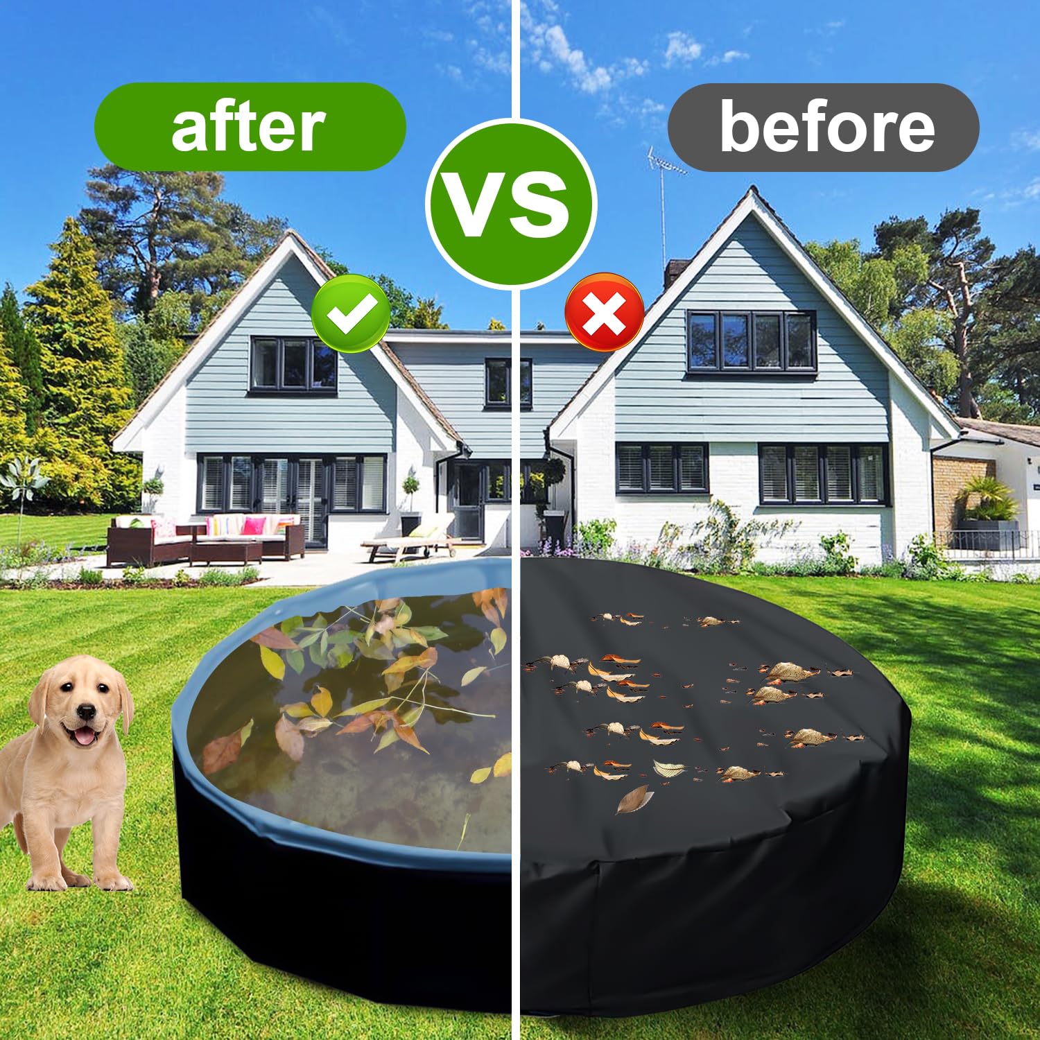 TOYMIS Cubierta para Piscina Perros, 120cm Redonda Cubierta para Piscina de Perros Diseño con Cordón a Prueba de Polvo Cubierta para Piscina para Perros para Bañera para Perros y Mascotas (Negro)
