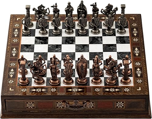 Miniatura 4 de Juego de ajedrez de madera hecho a mano de 15 pulgadas con piezas de metal del ejército británico, tablero de almacenamiento de lujo, regalo