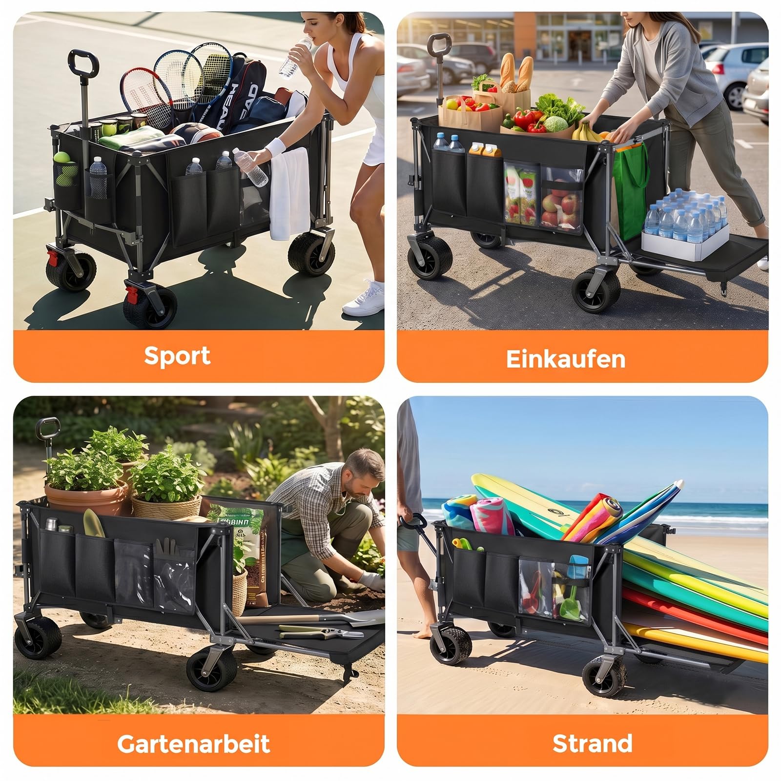 Generisch Carrello pieghevole da 420 l, con portellone posteriore, per esterni e spiaggia