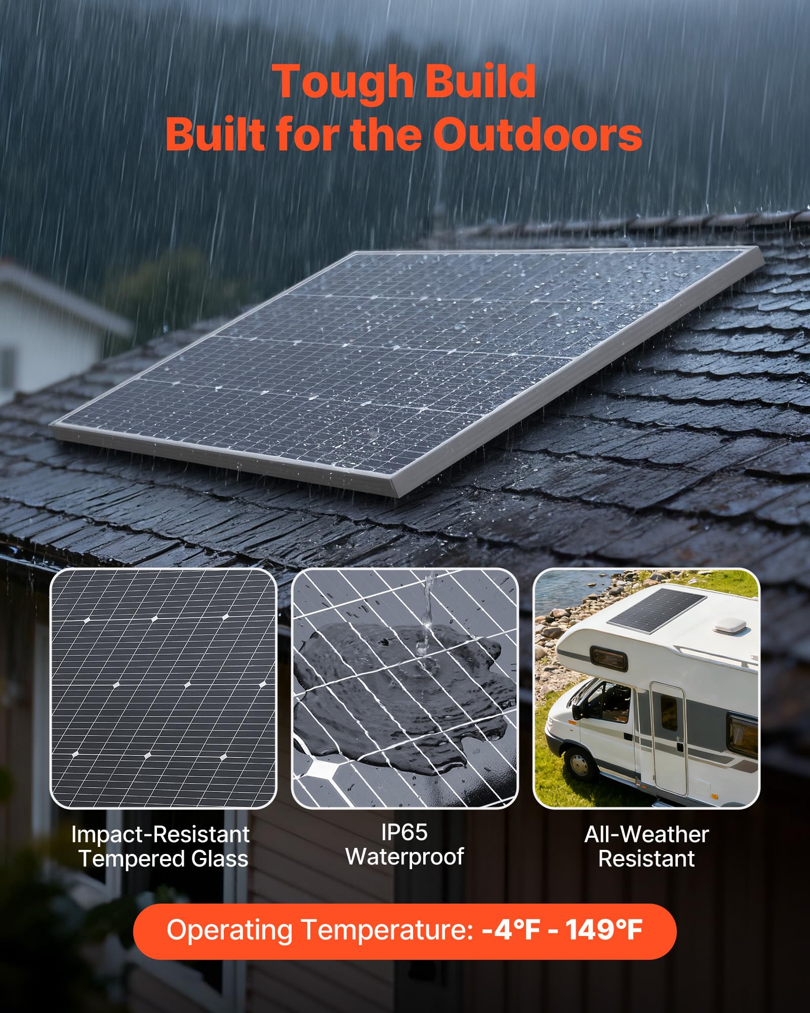 VEVOR 4 Paneles Solares Monocristalinos 100 W, Eficiencia de Conversión ≥23%, con Salida MC4 Estable y Marco de Aluminio, Impermeable IP65 para Coches, Barcos, Autocaravanas, 895 x 580 x 30 mm