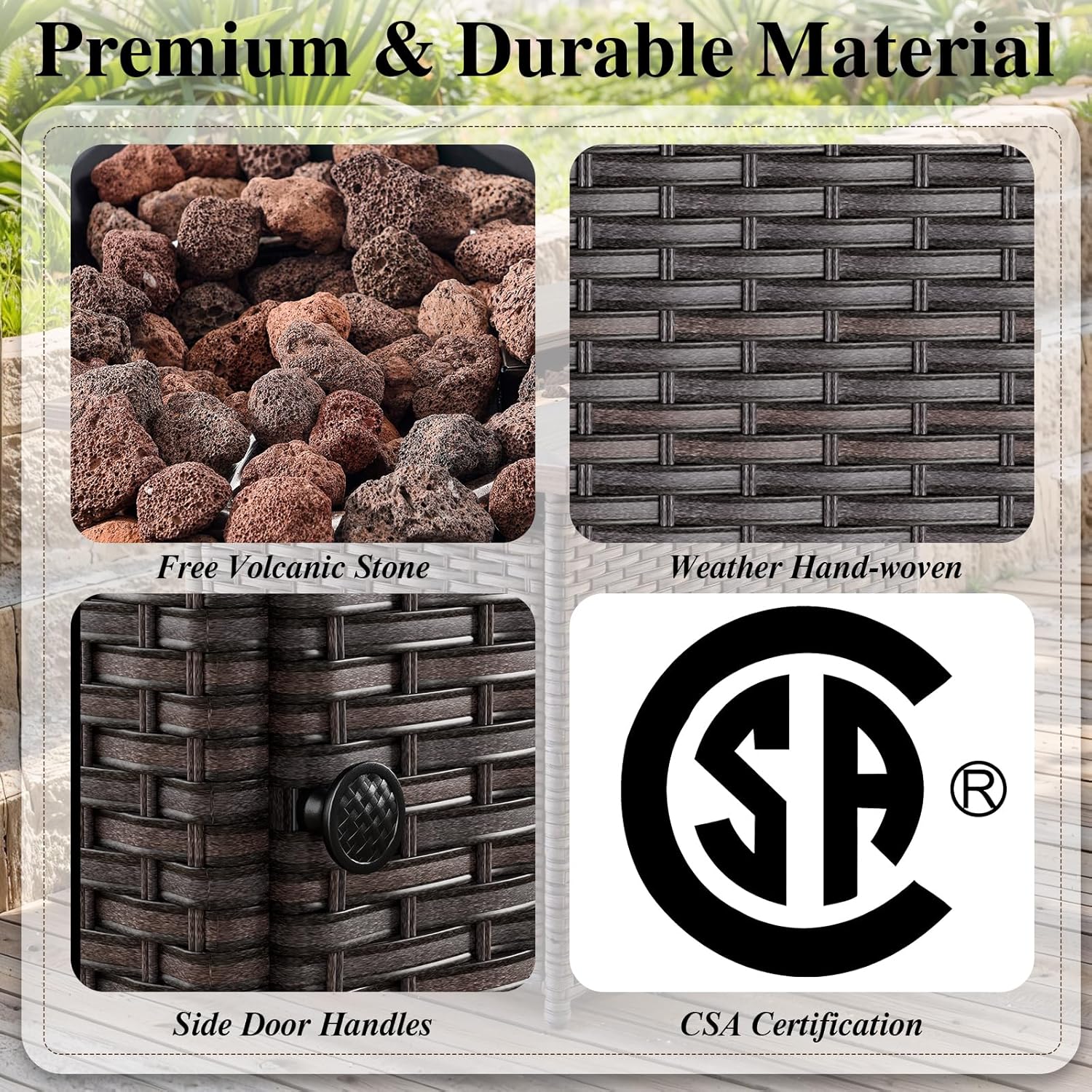 HUMMUH 4-Piece Patio Furniture Set with Fire Pit Table Wicker Outdoor Swivel Rocker Patio Chairs High Back Loveseat Conversation Set for Porch, Backyard, Deck