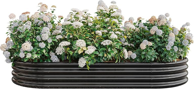 Large Oval Metal Raised Garden Bed - Outdoor Planter for Plants, Vegetables & Flowers, Black