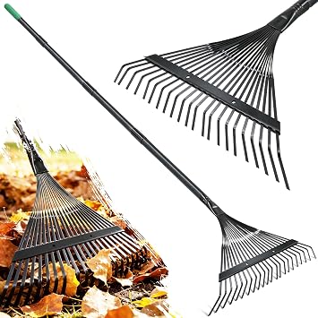 Altdorff Garden Leaf rake, 6FT Rake for Lawns Lightweight 22 Metal Tines 16.3 inch Wide, Adjustable Steel Handle, Rakes for Leaves, Gathering Shrub, Grass, Weeds, Debris,Yard