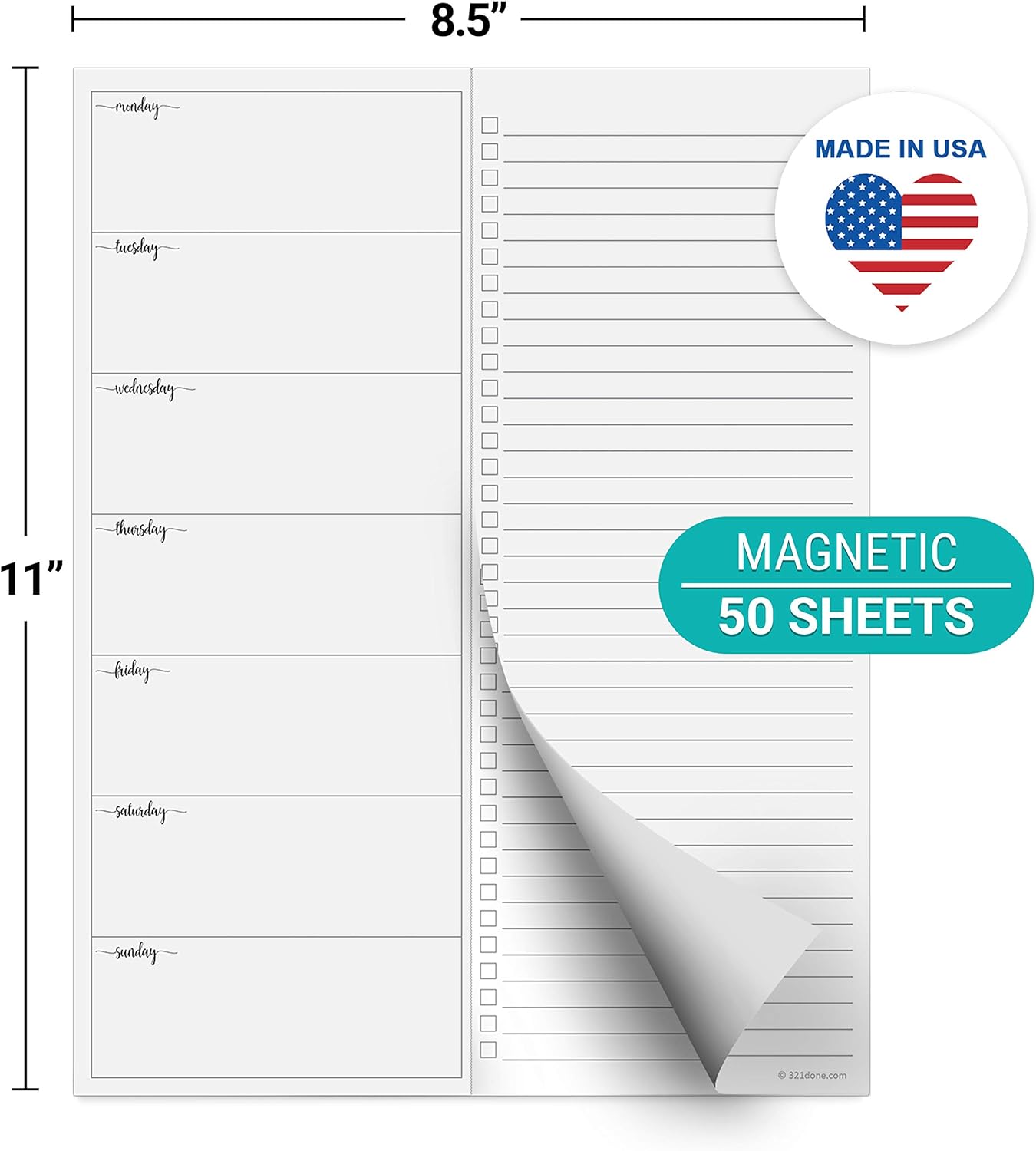 321Done Weekly Plan Magnetic Notepad Checklist to Do – Large Letter Size (8.5x11) to-Do Planner Inserts 50 Sheets Planning Memo Pad, Two Column Checklist Fridge Magnet - Monday Start, Made in USA
