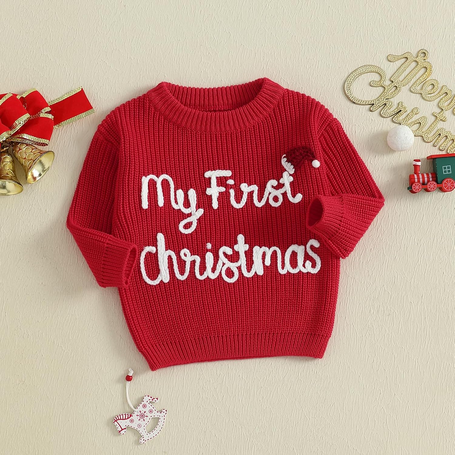 My First Christmas Sweater Baby Boy Girls Knit Sweater Christmas Outfits Letter Embroidery Pullover Tops - Image 5