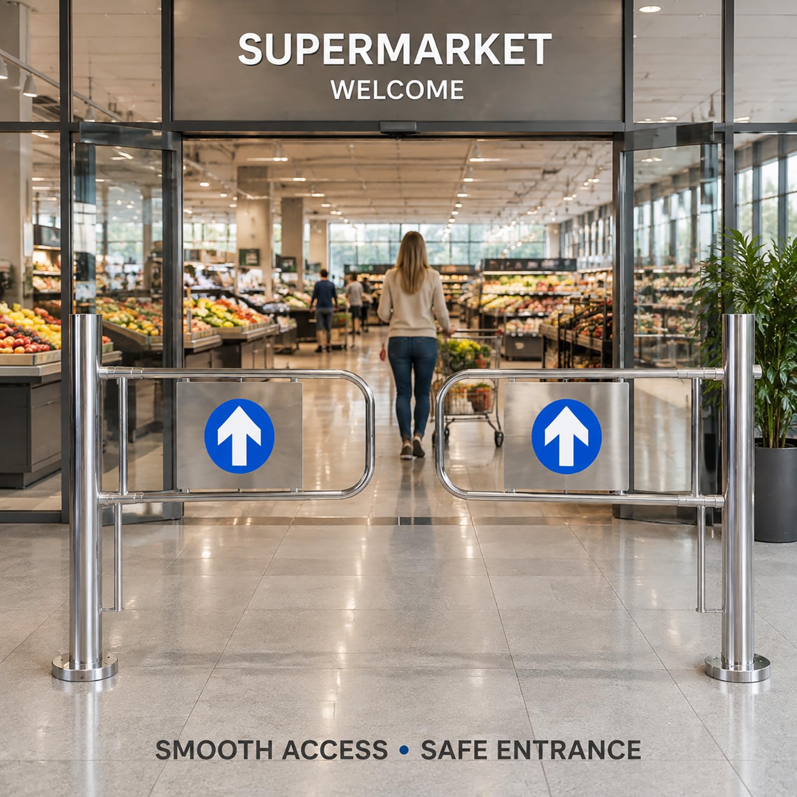 Barrera Control de Acceso Peatonal, Puerta Manual Acero Inoxidable 201 | Puerta Abatible Unidireccional para Supermercados, Tiendas y Comercios(Left Side)