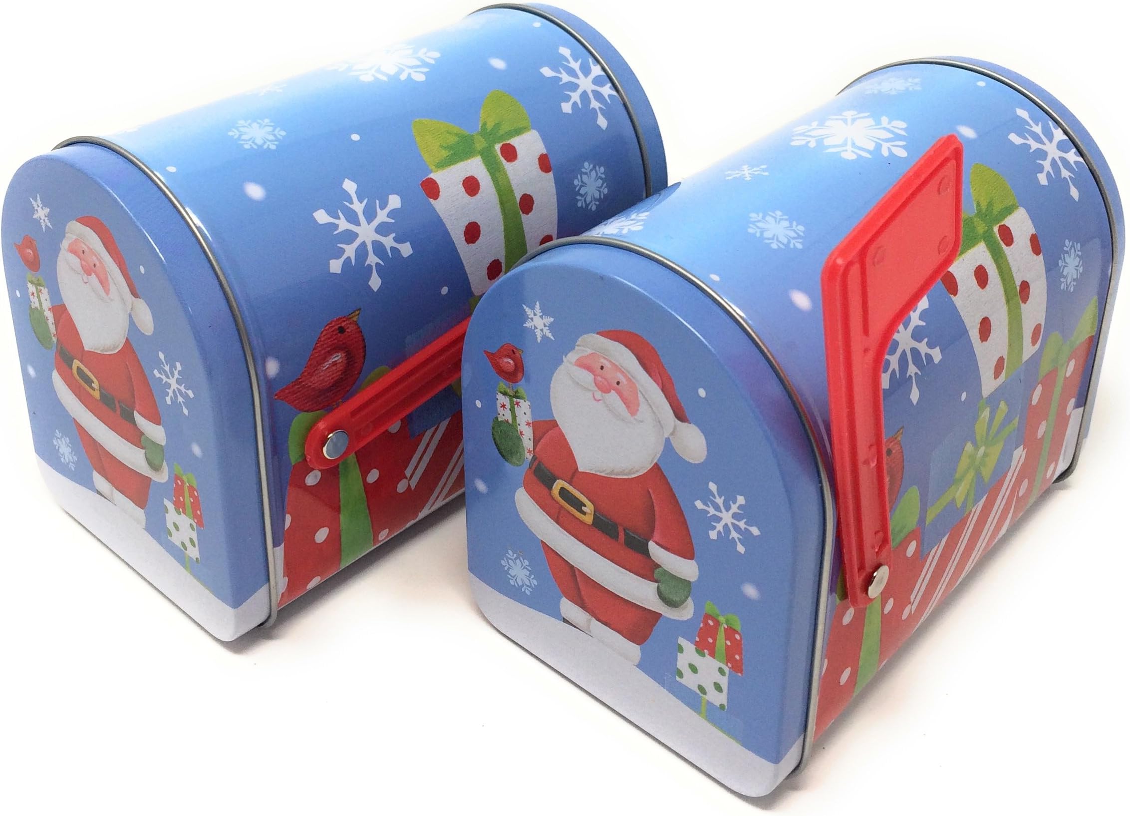 Christmas Prints Mailbox-Shaped Tins with Lids, 2 Count (Santa)