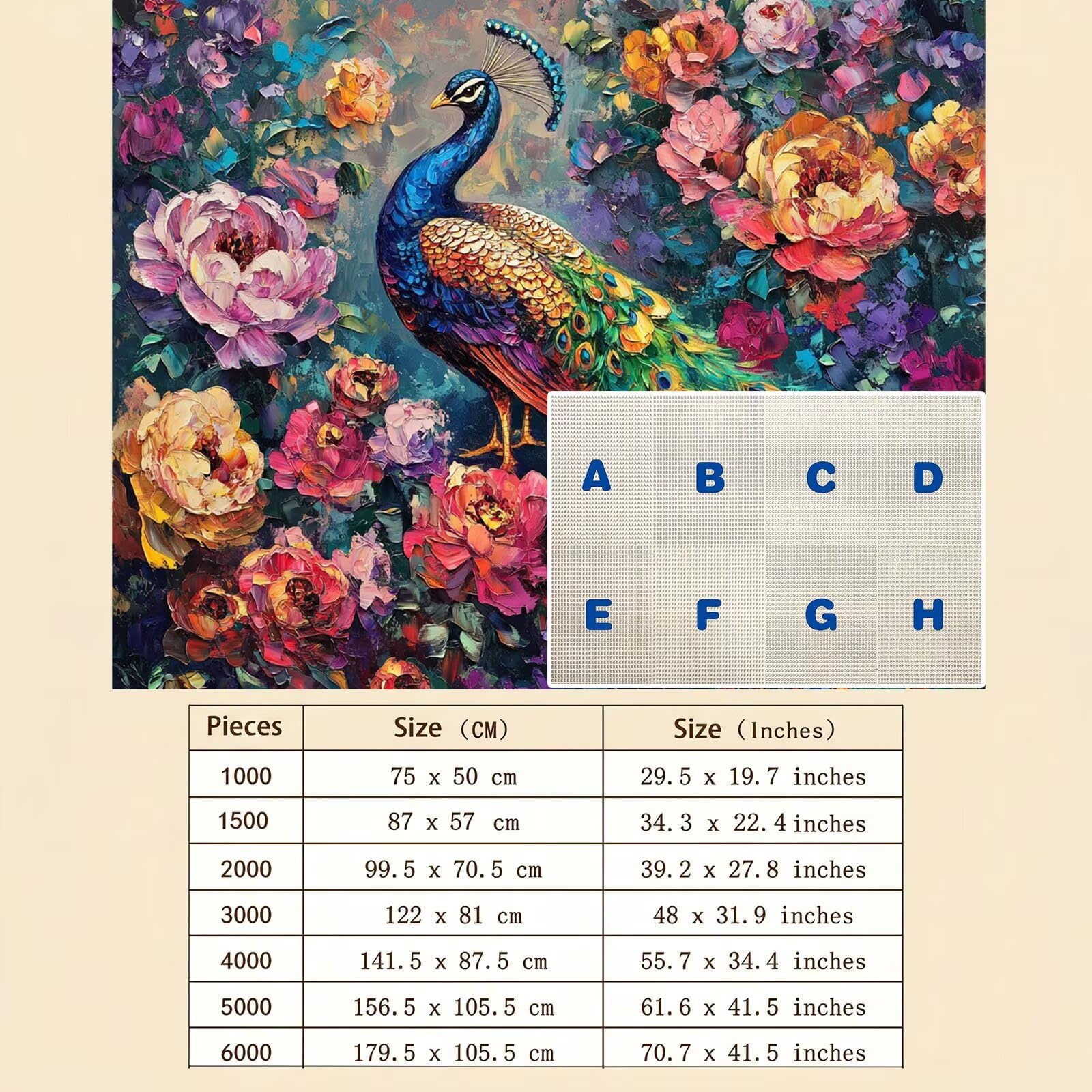 flor Pavo real-2 Puzzle de 1500 Piezas, Juego de Mesa Familiar de Madera - Rompecabezas Adultos para Toda La Familia,Rompecabezas Educativo DIY y Antiestrés - Con mapa de referencia, 87 x 57 cm f0-390
