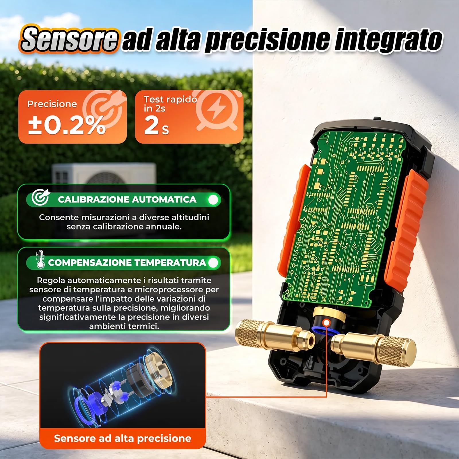 Manometro digitale per sottovuoto, HVAC, precisione ± 0,2%