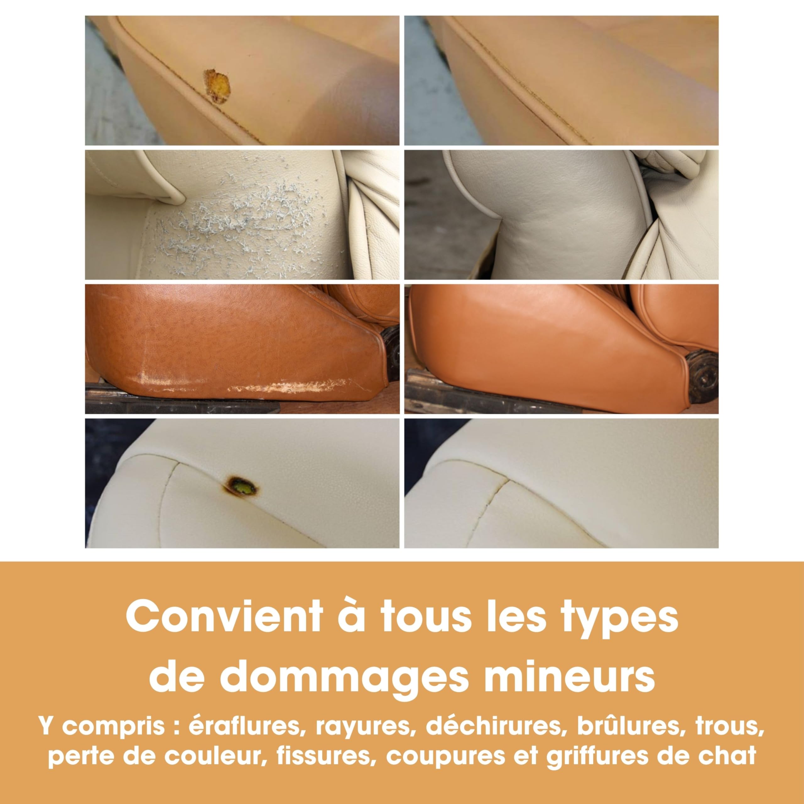 Furniture Clinic Kit de Réparation Complet pour Cuir Noir Inclut Surface Abîmée Vinyle et Simili sur Sofa, Fauteuil, Siège Auto pour Les Petits : Trous, Accrocs, Déchirures, Brûlures et Rayures
