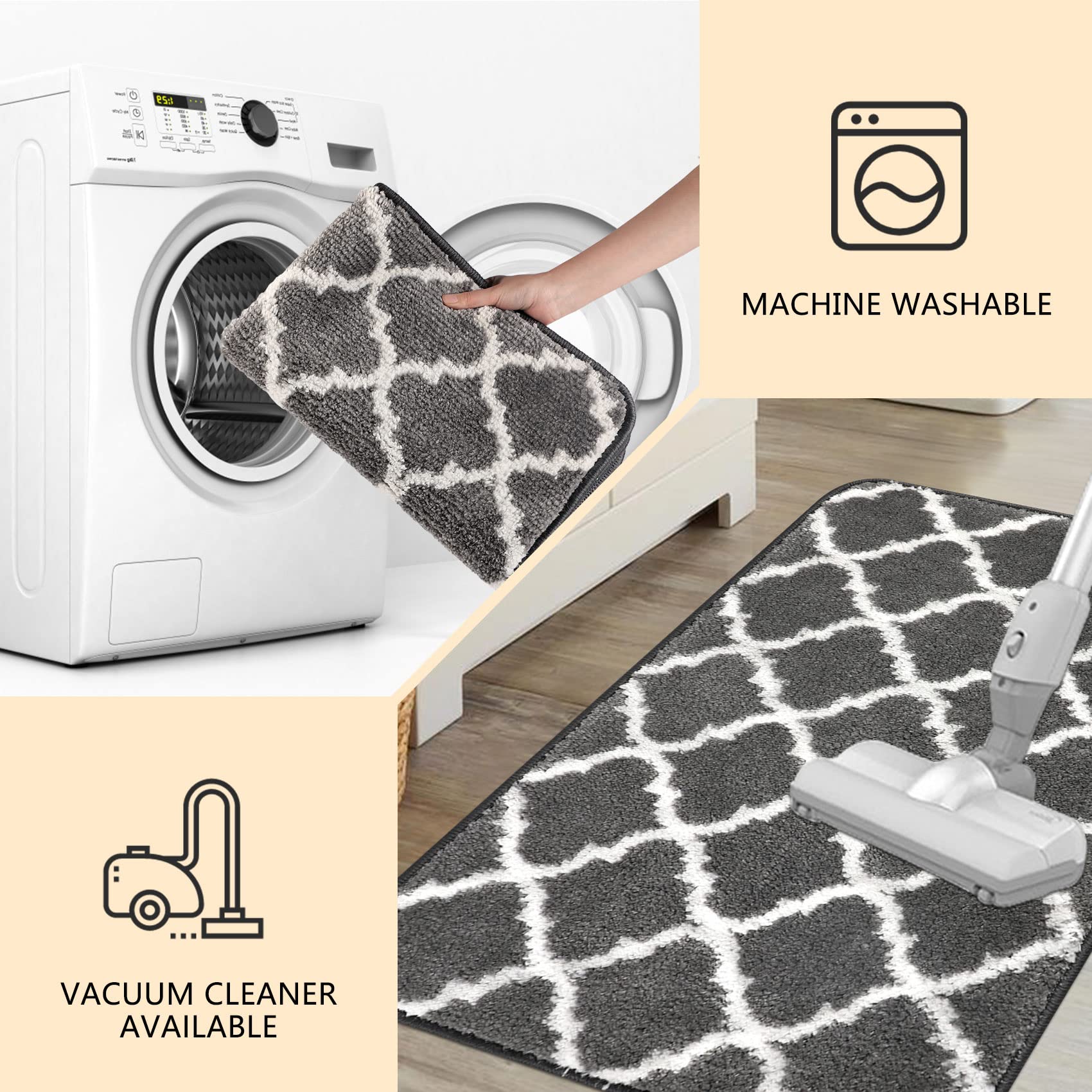 Famibay Bath Mat 50x80cm Bathroom Mat Non Slip Washable Soft Bath Foot Mat Super Absorbent for Bathroom Floor Dark Grey - Image 4