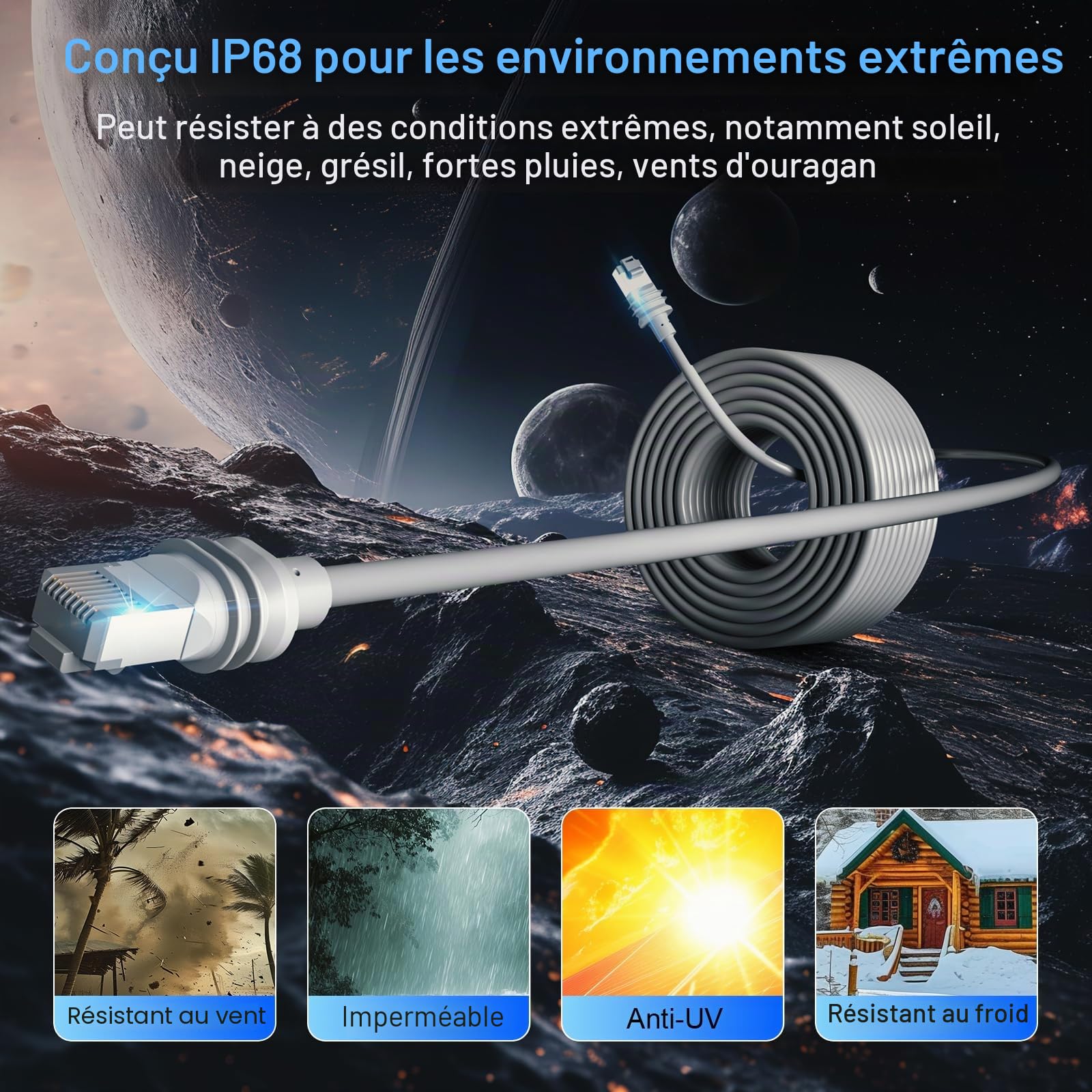 Câble Starlink Gen 3 50 m pour Starlink Standard 3e génération/Mini câble Ethernet ultra-longue haute vitesse, étanche comme remplacement de câble d'extension (gris)