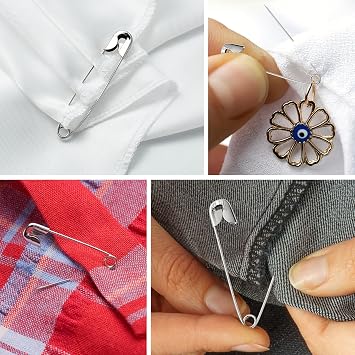 Silver Safety Pins 300 PCS, 5 Assorted Sizes of Durable, Small and Large Safety Pins Bulk, Sharp Edge Pins for Clothes, Sewing, Arts & Craft