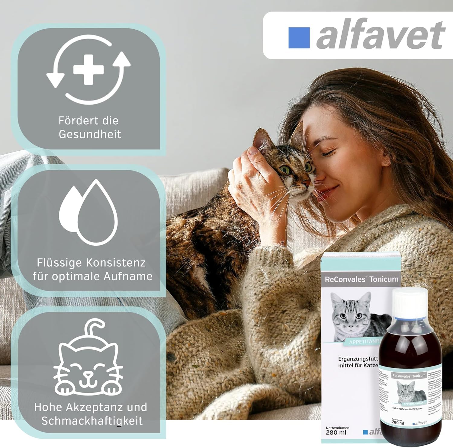 alfavet ReConvales Tonicum Chat, Multipack, complément Alimentaire diététique Stimulant l'appétit pour la Convalescence et en Cas de Poids insuffisant, 12 x 45 ML