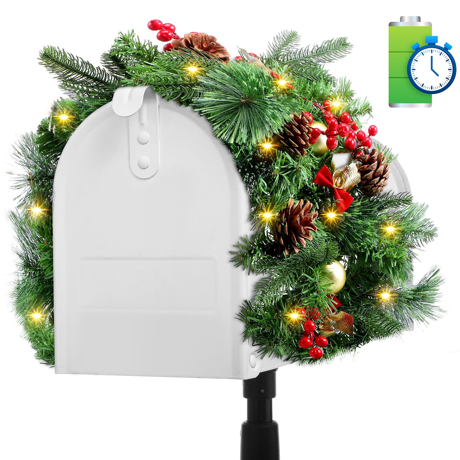 Christmas Outdoor Light Swag 37 Inch Christmas Mailbox Swag With LED Lights  - Pine Cone \u0026 Berry Holiday Decor Pine Cone Berry Swag, image size:1600x1600
