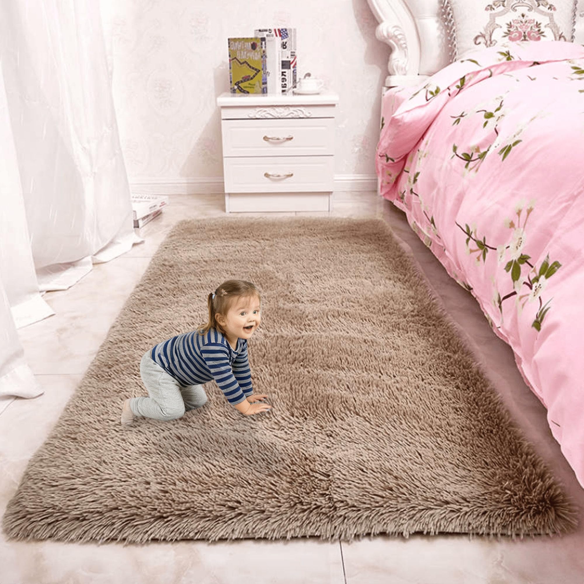 Tapis salon shaggy 340x340 doux pour réchauffer l'ambiance de la chambre