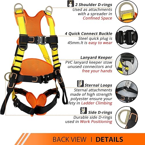 Miniatura 2 de TT TRSMIMA Safety Harness Fall Protection Upgrade 4 Quick Buckles Construction Full Body Harness with 6 Adjustment D-ring