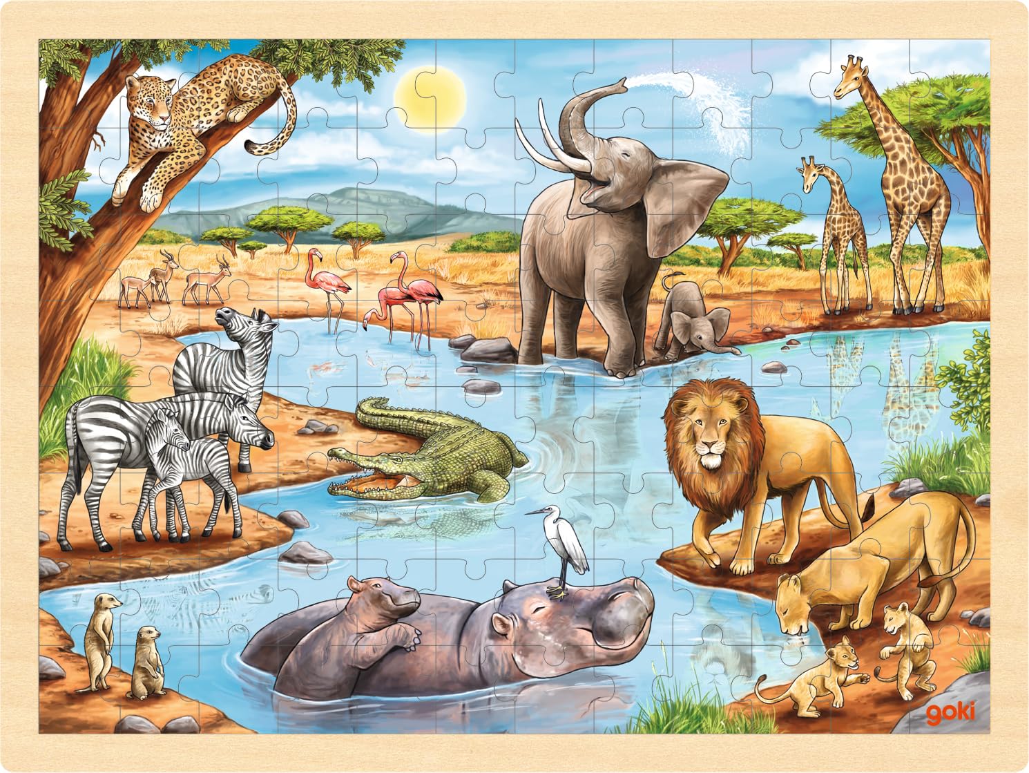 Goki African Savannah Puzzle 96 Robust Wooden Pieces Colourful Design with Detailed Savannah Motif, Vibrant Shades of Brown