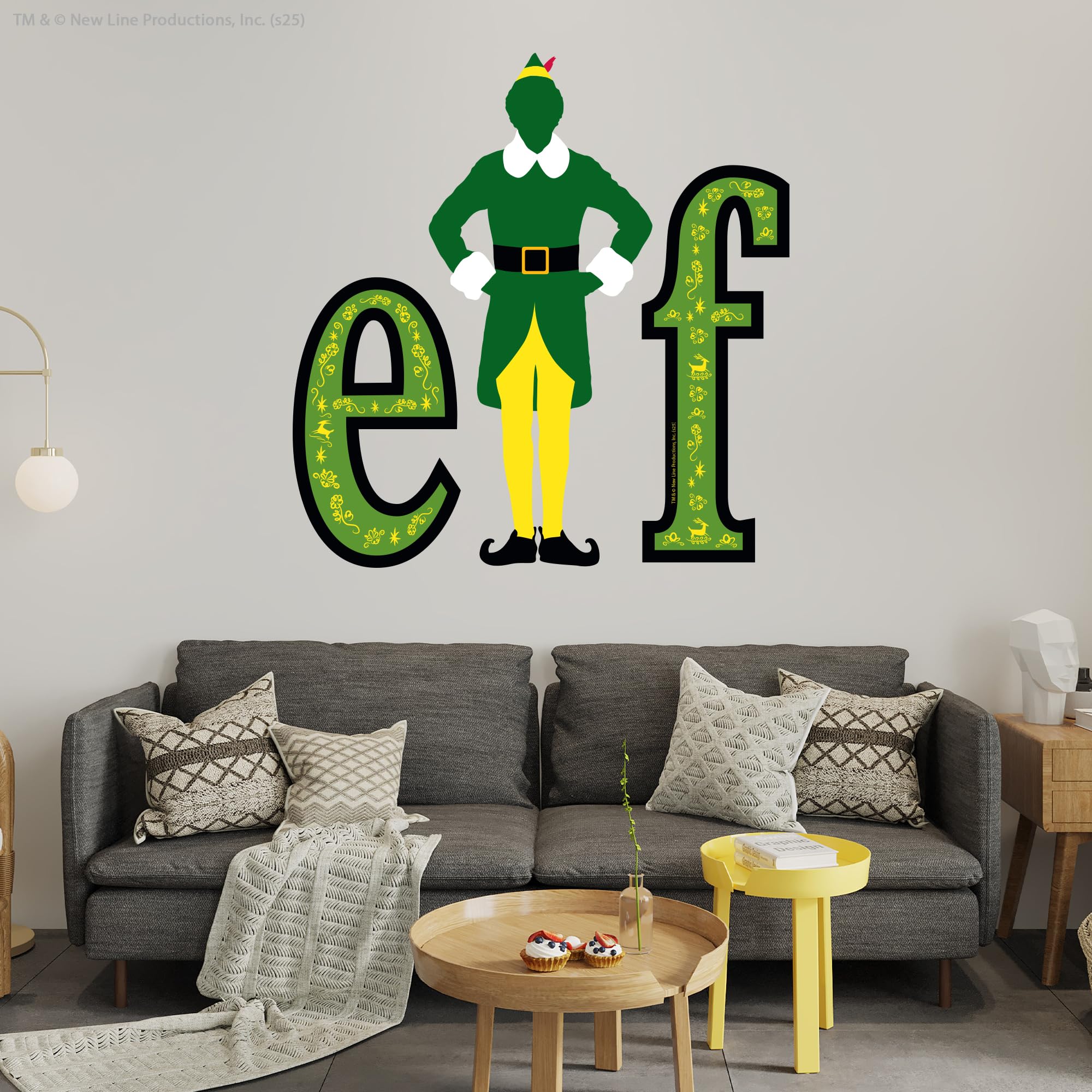 Themed Multicolour Elf Wall Sticker - Buddy The Elf With Text Decal Christmas Wall Art (60Cm Height X 55Cm Width)