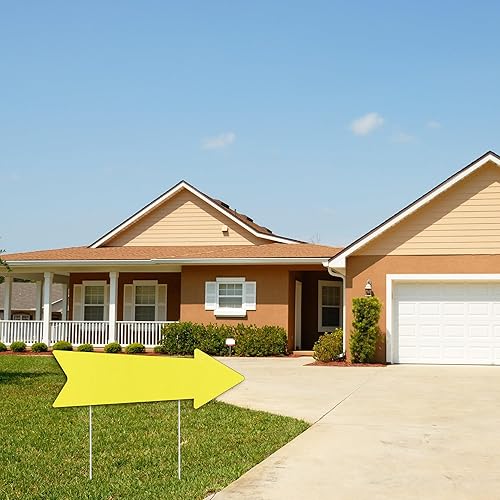 Miniatura 7 de Letreros de flecha amarilla con estacas de 16 x 5 pulgadas, letreros de flecha direccional de This Way para patio, letreros de patio de boda,