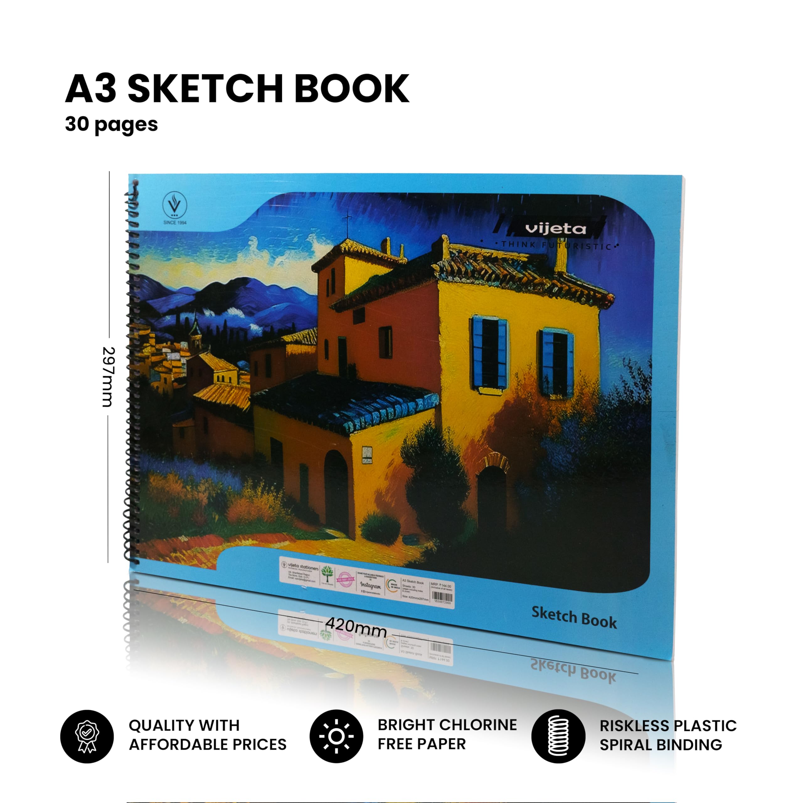 Vijeta A3 Sketch Book II Snow White Cartridge Sheet II ⁠ ⁠RISKLESS