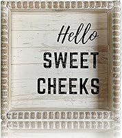 Vista 1 de Letreros de decoración de baño con marco de madera estilo granja bohemia, divertida placa decorativa pequeña y linda para baño, decoración de Hola