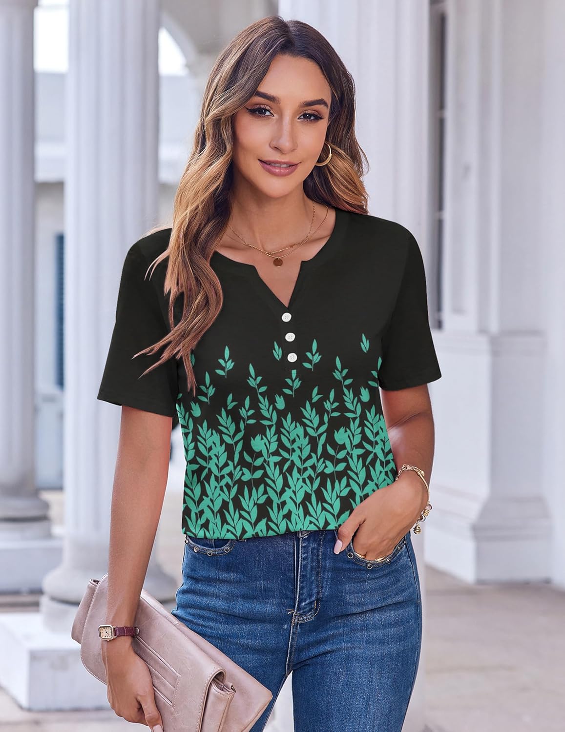 Zeagoo Shirts for Women Casual Short Sleeve Floral Blouses Summer Top Business Work Clothes - Image 2