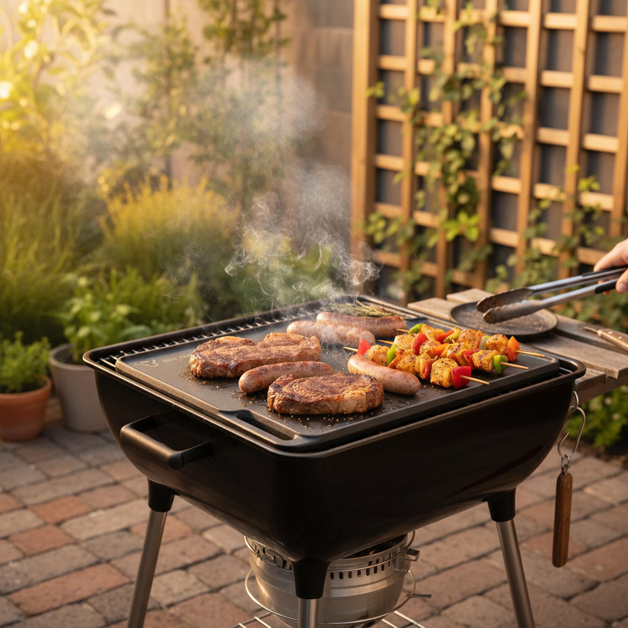 BBQ-Toro Gusseisen Grillplatte mit Griffen | 40 x 23 cm | Wendeplatte, beidseitig verwendbar | Rechteckig, Universal und Massiv | Grillblech für Holzkohle und Gas, Grillzubehör, Grillpfanne