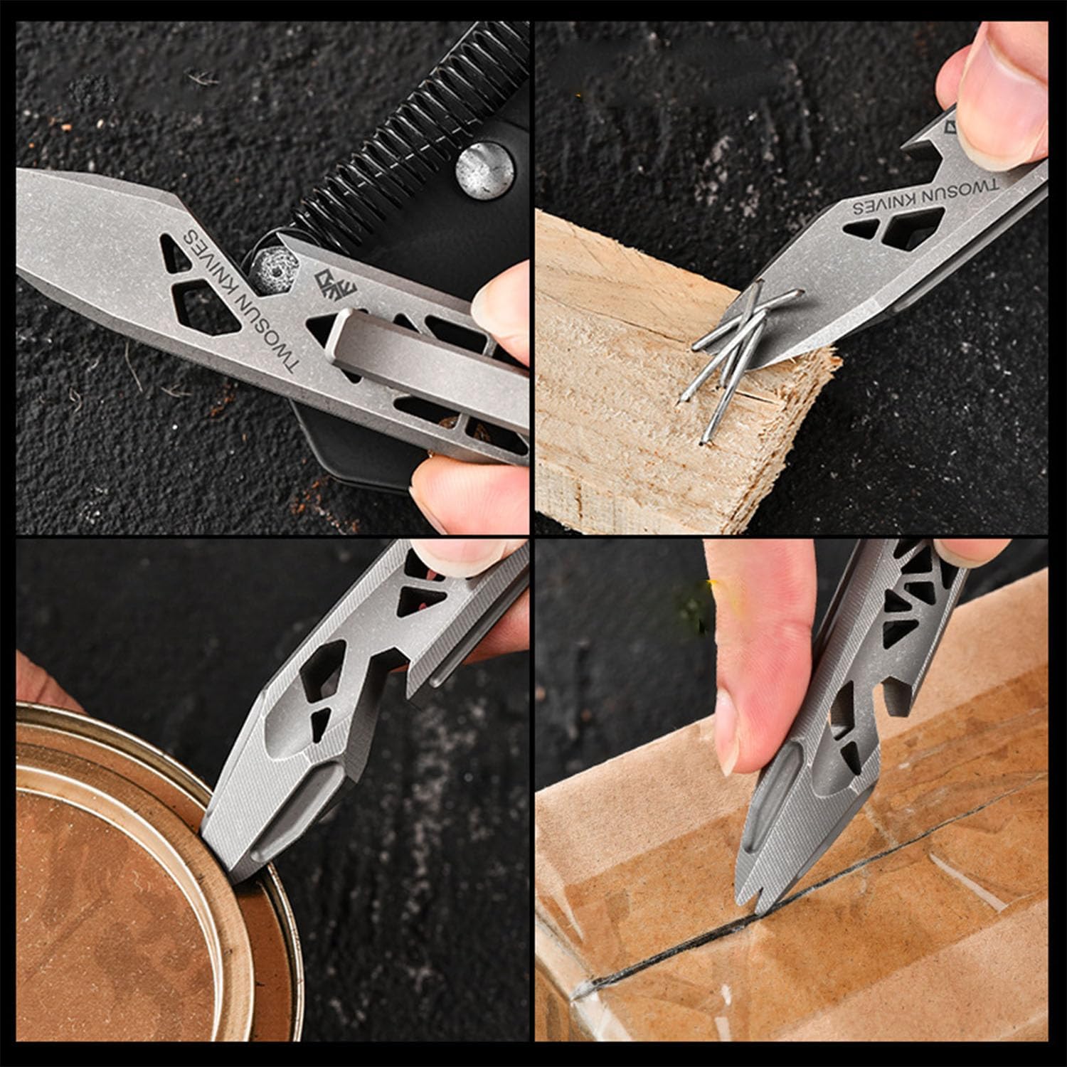 RIYI Titanium EDC pry bar, bottle opener keychain outdoor tool, multifunctional pocket pry bar, portable multifunctional tool. (Black)
