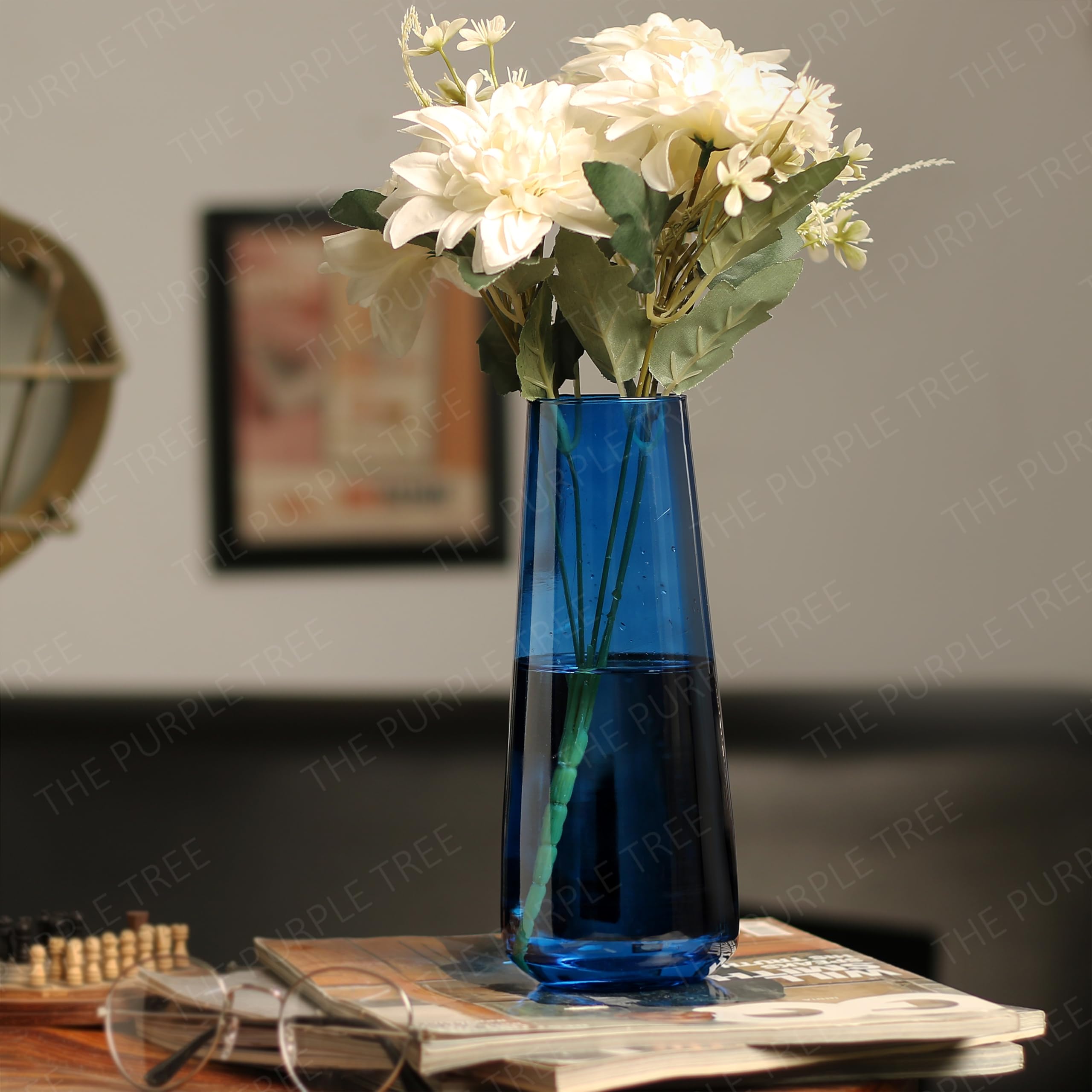 The Purple Tree Tapered Glass Vase for Home Decor Center Table Bedroom Living Room and Office Decoration (Pack of 1, Midnight Blue) Luster Glass Vase, Decorative vase, Diwali Gift 2