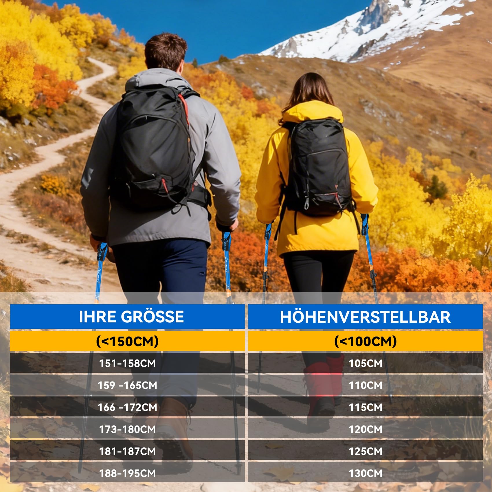Clostnature Wanderstöcke Teleskop Aluminium - Nordic Walking Stöcke für Damen und Herren, 58-135cm Leichte Trekkingstöcke Ausziehbar für Trekking und Wandern(2 Stück), Verstellbarer Wanderstock