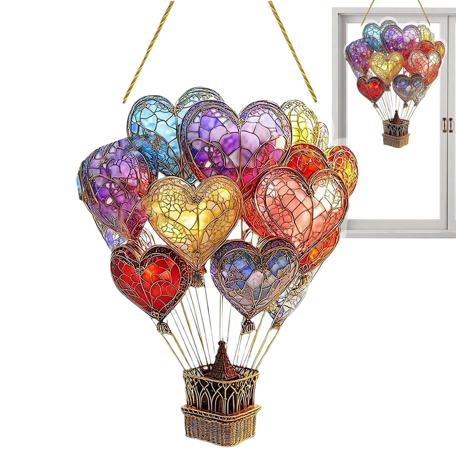Hot Air Balloon Solar Garden Decor,Hot Air Balloon Stained Sun Catcher,Hanging Acrylic Ornament,Multicoloured Effect Flaming Garden Decoration Colorful Lawn Lantern for Yard Porch Patio Home