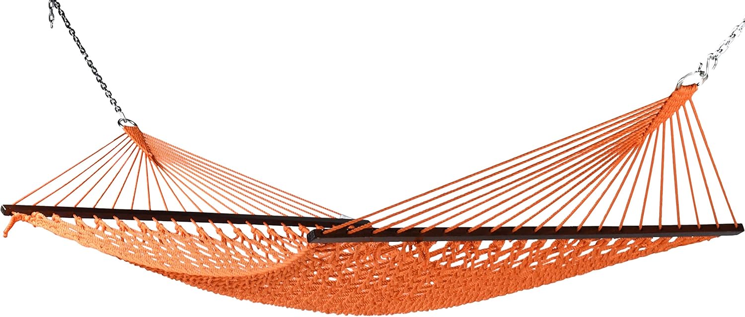 Caribbean Rope Hammock - 55 Inch - Soft-Spun Polyester (Orange)