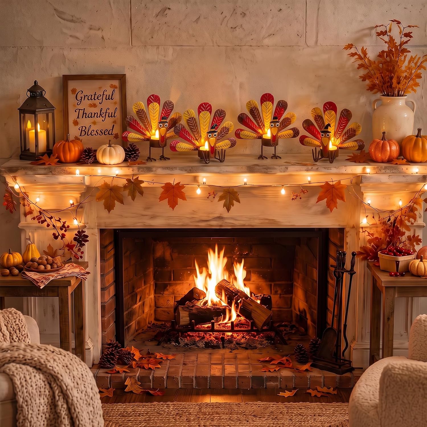 Sieral 12 Pcs Thanksgiving Turkey Candle Holder, Metal Table Centerpiece