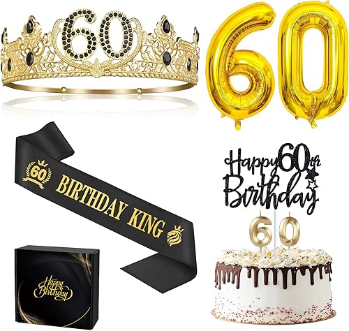 Regalos de cumpleaños 60 para hombres, decoraciones de cumpleaños 60 para hombres, corona de rey de cumpleaños 60 y banda de rey de cumpleaños 60,