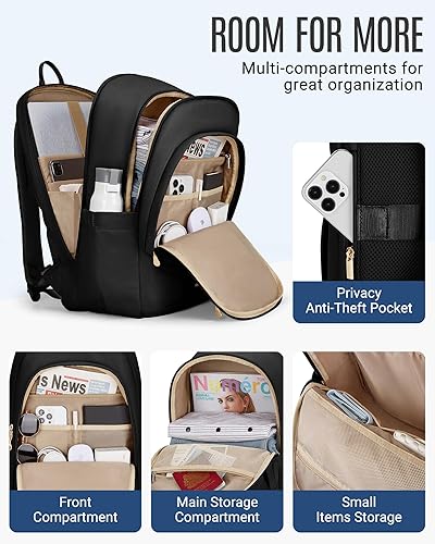 Miniatura 6 de LIGHT FLIGHT Mochila para laptop para mujer, bolsa de viaje para laptop, escuela, universidad, grande, Negro, 17,3 pulg., Mochila para mujer