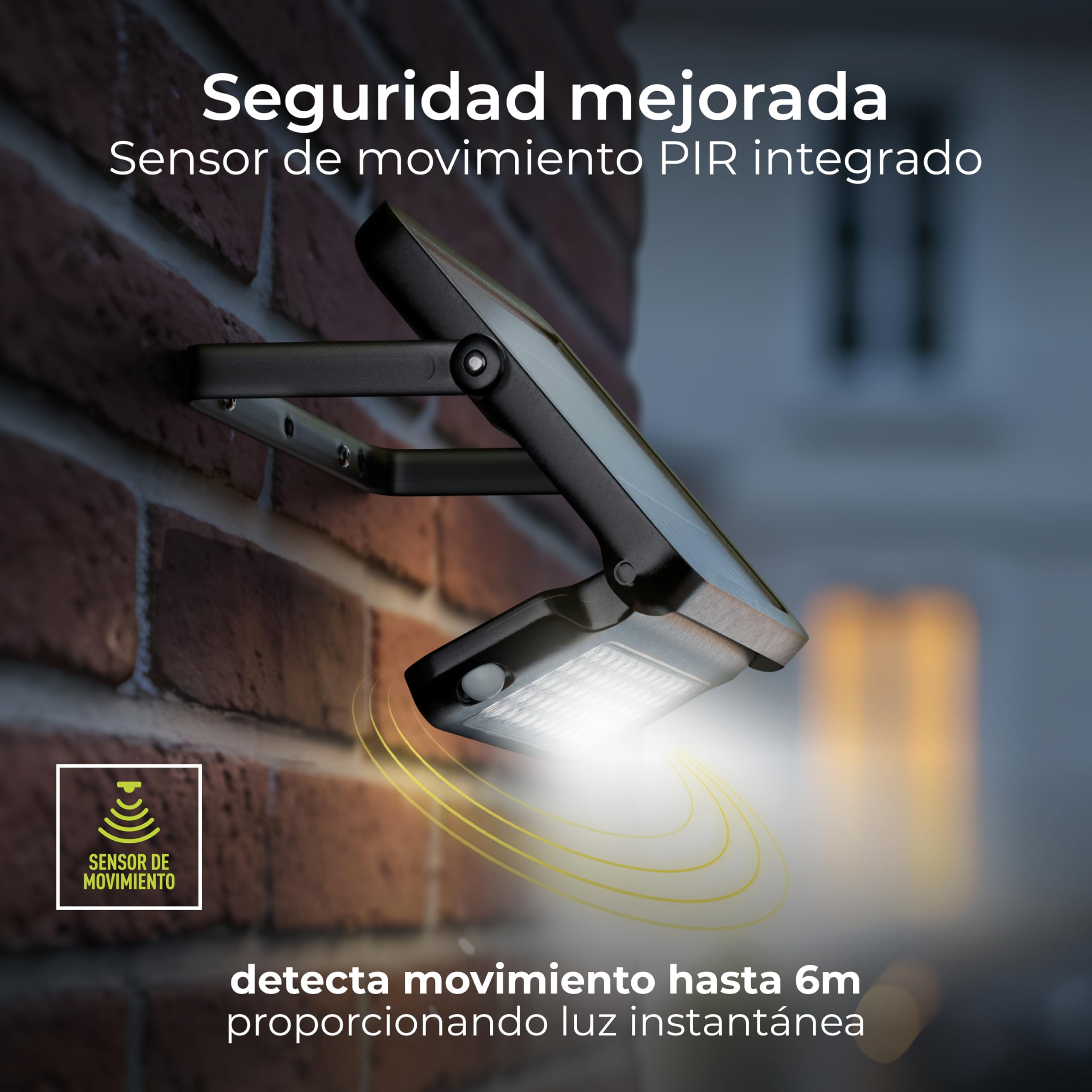 Luceco Foco LED Solar para Exterior con Sensor de Movimiento PIR, Luz de Seguridad, Iluminación Exterior, Diseño Angular, Ajustable, Guardian, Negro, IP65, 10W, 1080lm, 4000K, LEXSF11B40