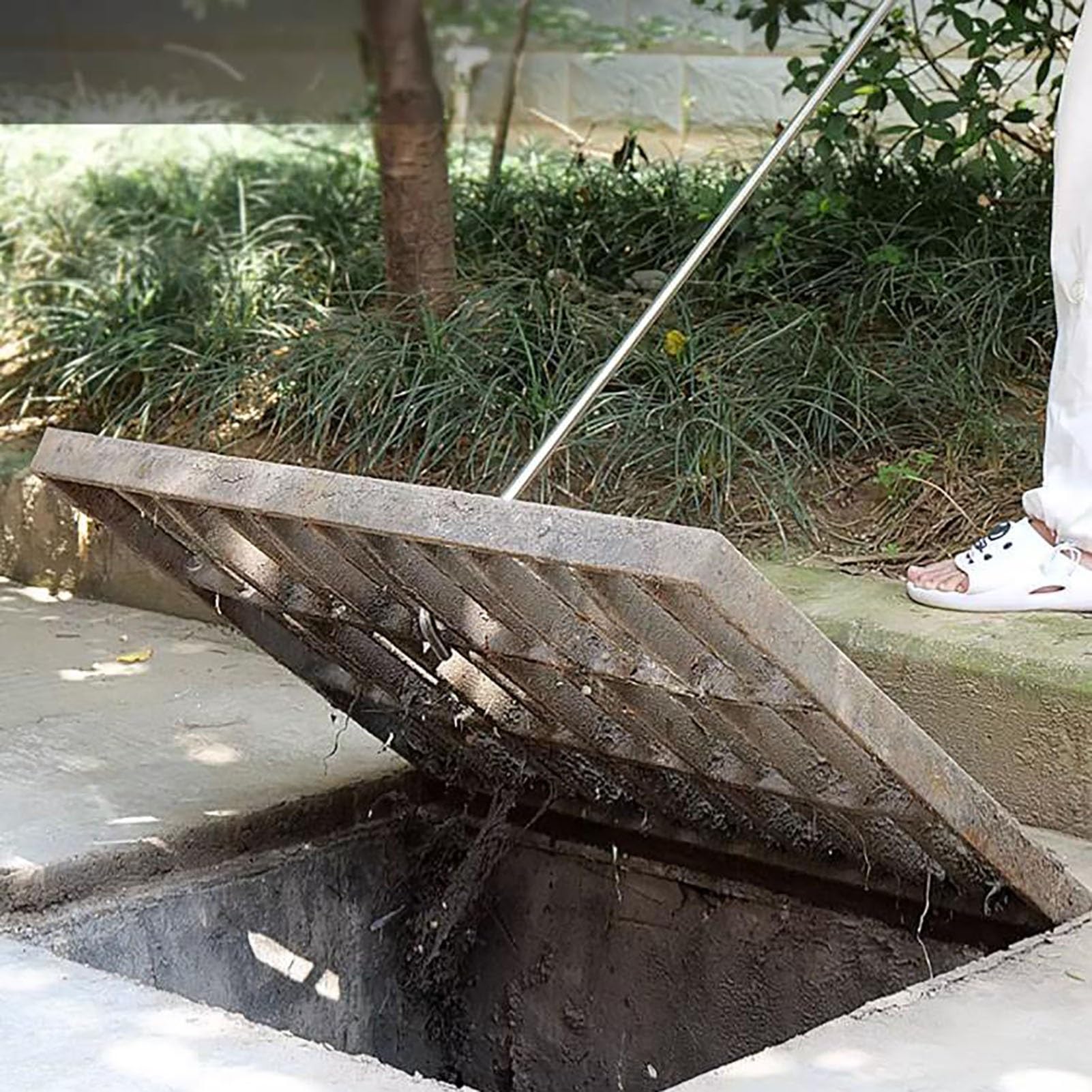Gancio per tombino, Gancio a T per tombino - Gancio di trazione Lungo 118 cm per Sollevamento Griglie di Scarico, coperture per tombini, Giardino e casa, Design Resistente con Diametro di 8