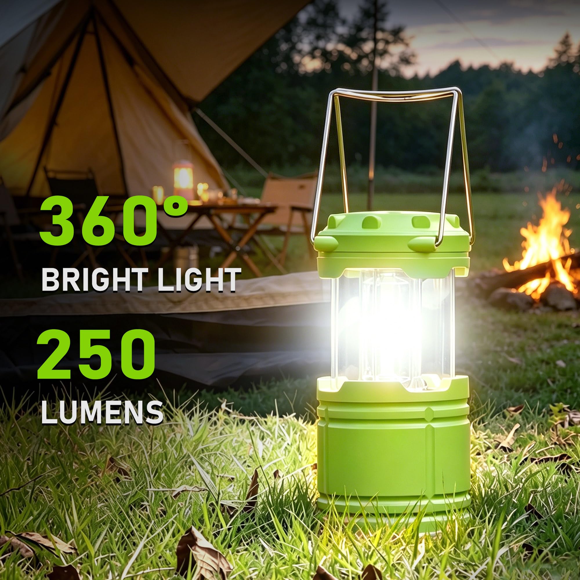 Paquete de 4 linternas LED de camping, luces de emergencia esenciales para cortes de energía, senderismo, huracán, verde