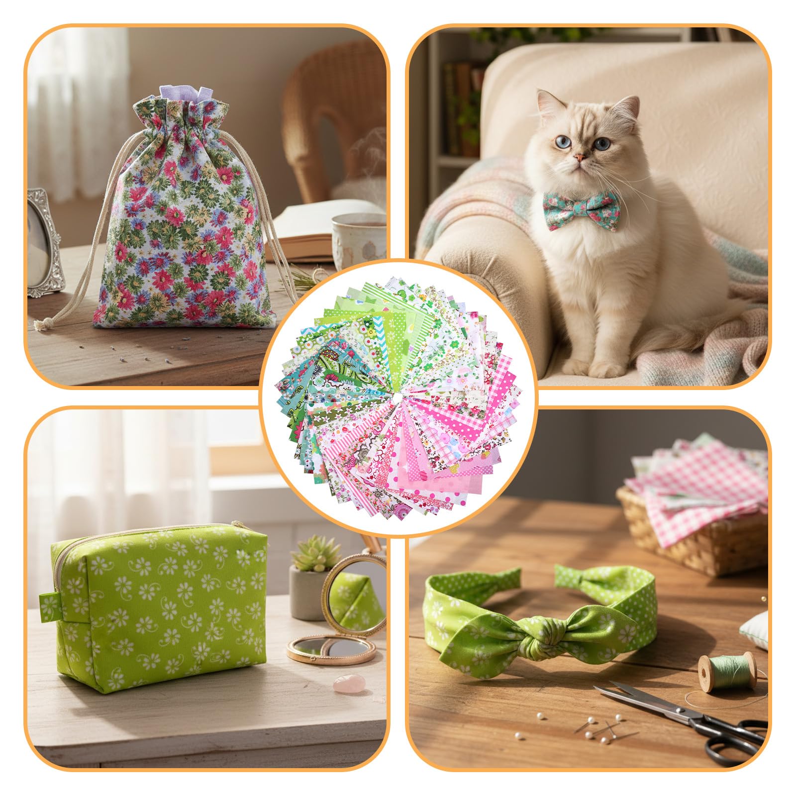 50PCS 4" X 4" Cotton Fabric Squares, Precut Quilting Craft Bundle, Fabric for Sewing Multi-Color Patterns for DIY Sewing, Patchwork, Scrapbooking, Doll Clothes — view 5