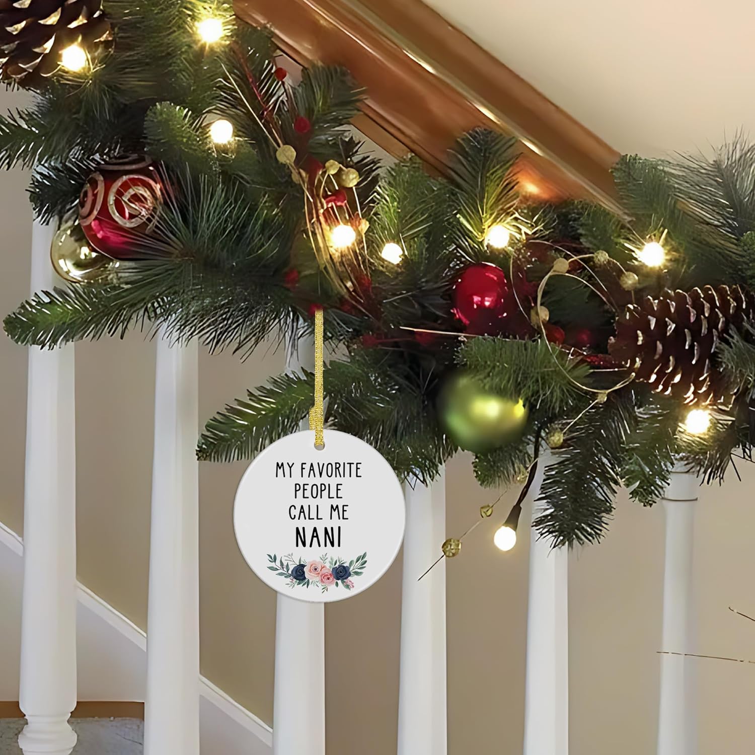 Nani Christmas Ceramic Ornaments Decor, Nani Mothers Day Birthday Ornaments Gifts for Grandma from Grandson Grandkids, Grandma Haning Ornament Decorations for Christmas Tree - Image 6