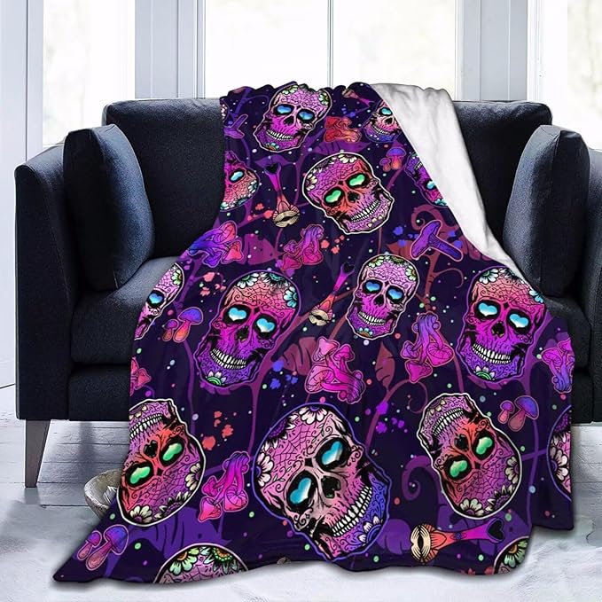 Skull Blanket Gifts for Women Neon Skulls Throws Skeleton 40 x 50 Inches Cozy Flannel All Season Blanket Home Decor