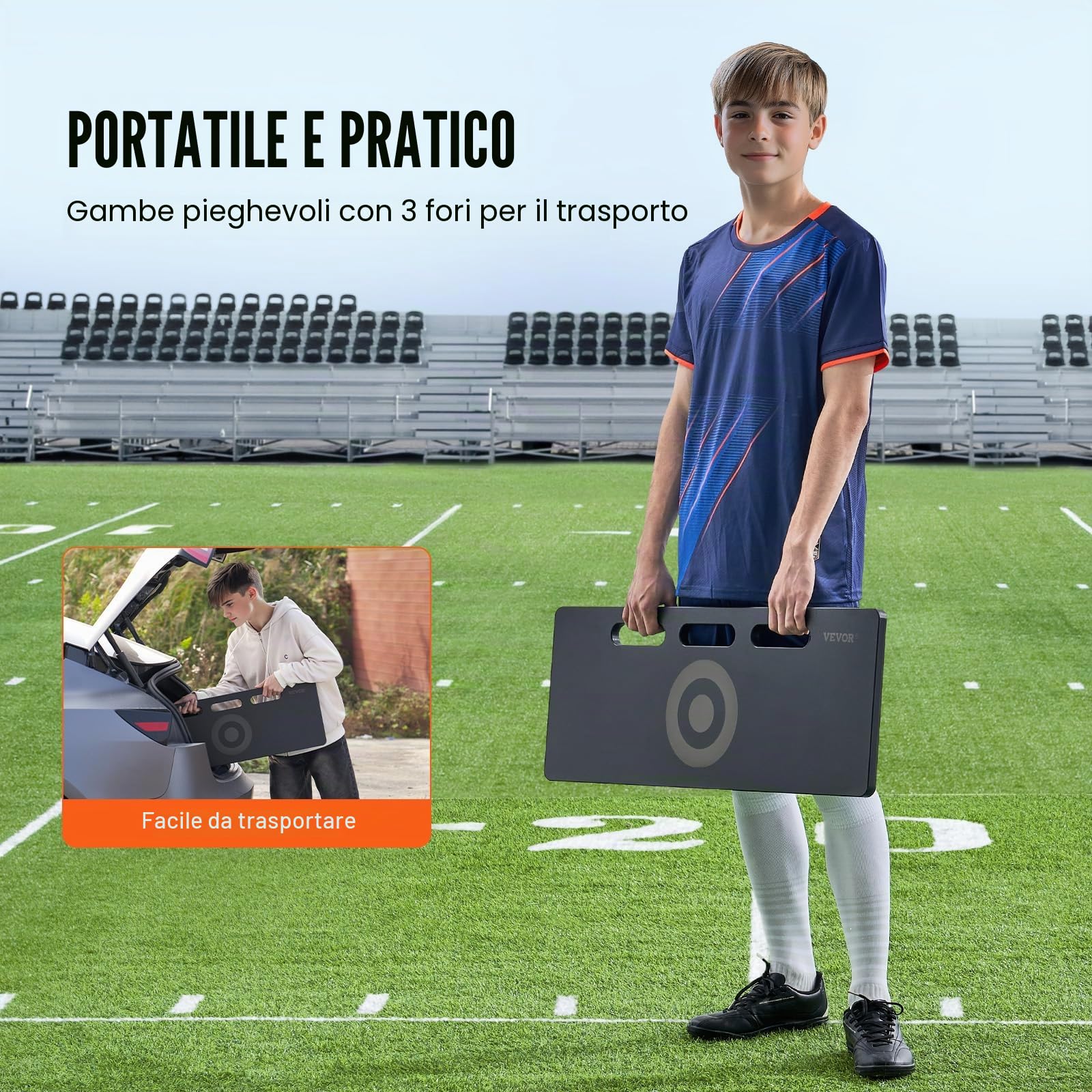 VEVOR Tavola da rimbalzo da calcio portatile da parete con 2 angoli, pieghevole in HDPE, attrezzatura per allenamento per bambini e adulti