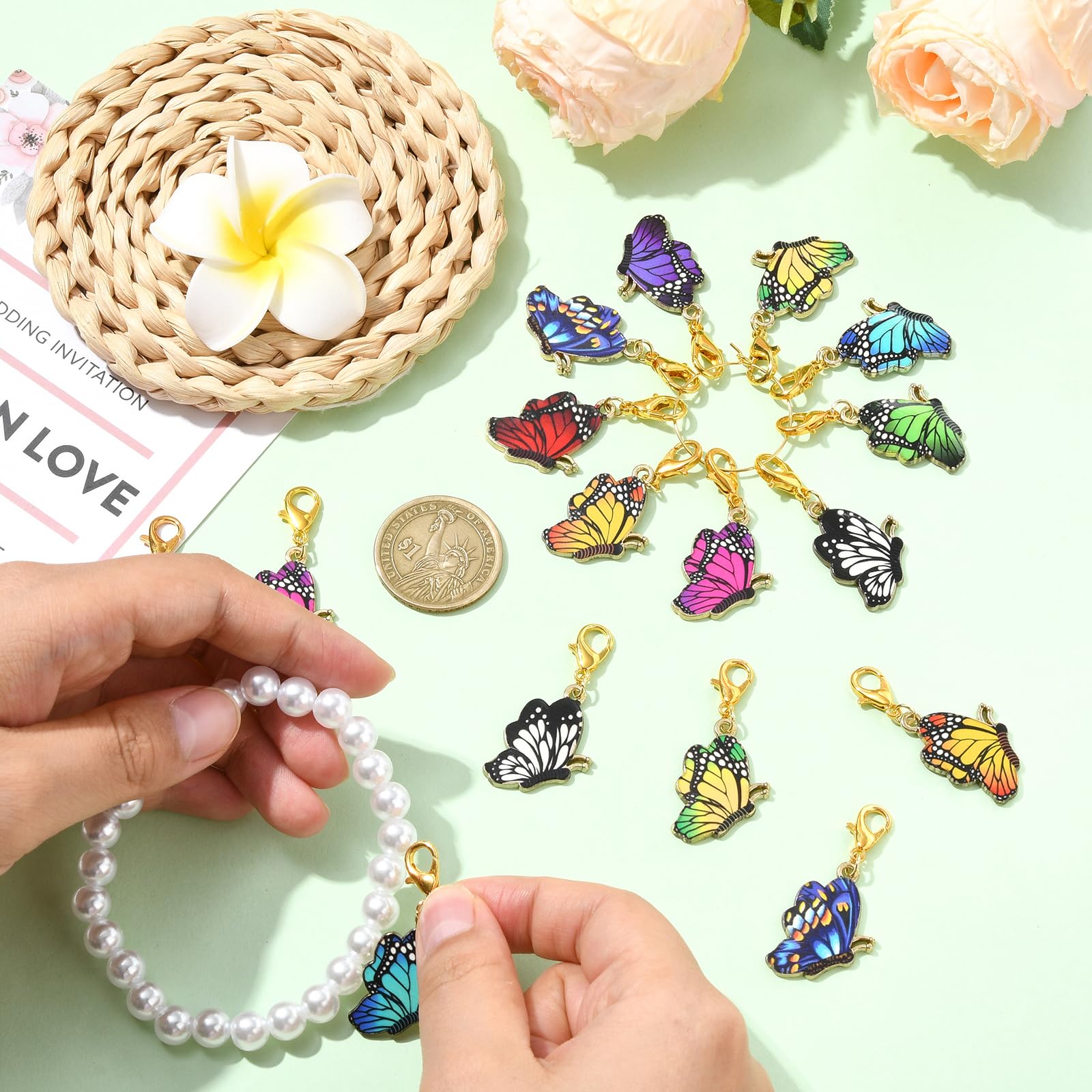 COGCHARGER 18Pcs 9Styles Butterfly Stitch Markers for Knitting Alloy Enamel Removable Crochet Knitting Markers with Lobster Clasp Charms for Sewing Weaving Accessories DIY Craft - Image 3